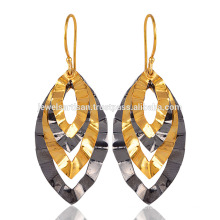 Online Wholesale Gold Plated e Black Rhodium Silver Foil Leaf Design Dangle Earring